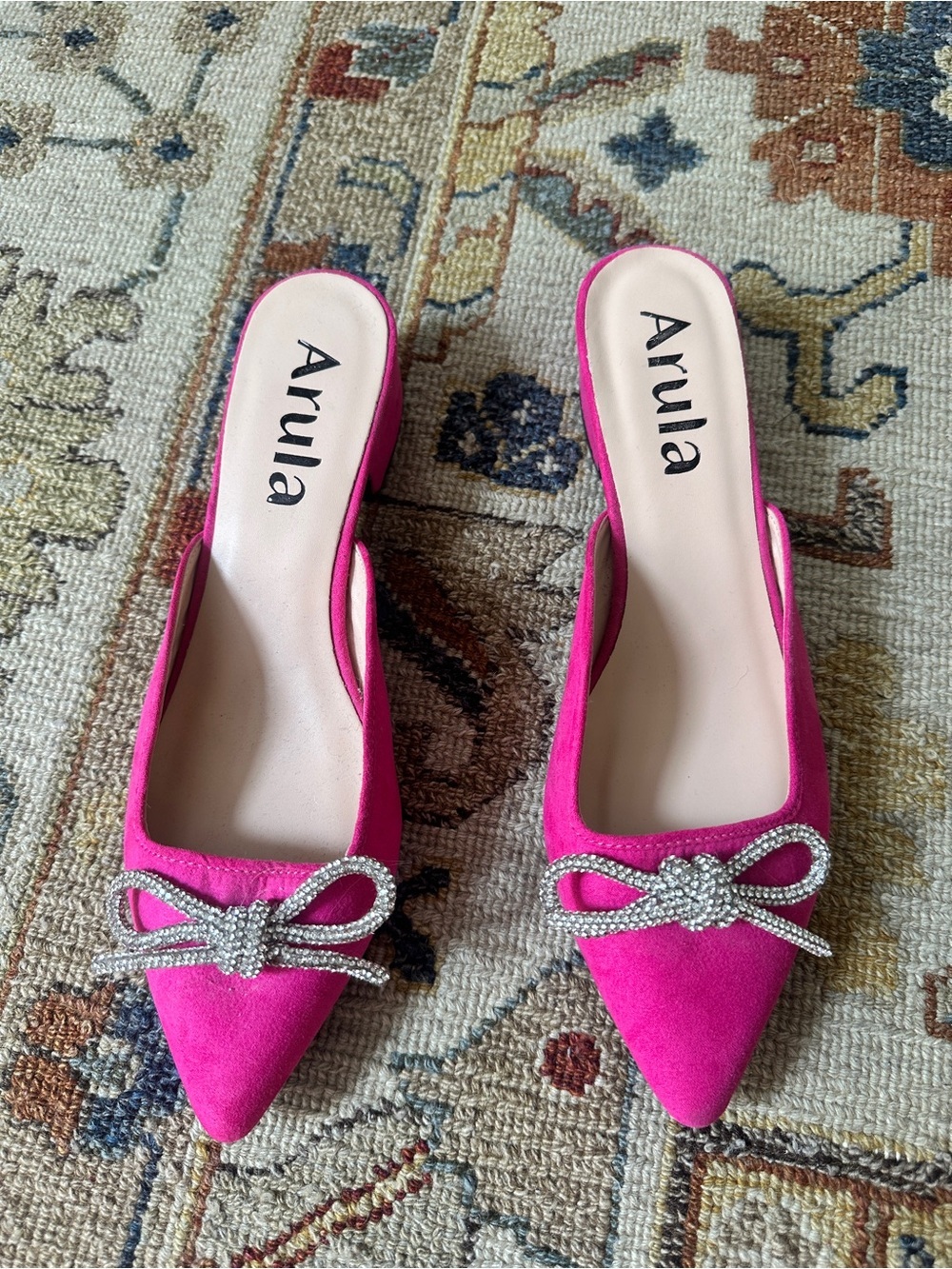 Arula Pink Pointed Toe Kitten Heel Bow Flats sz 9 - Picture 2 of 4
